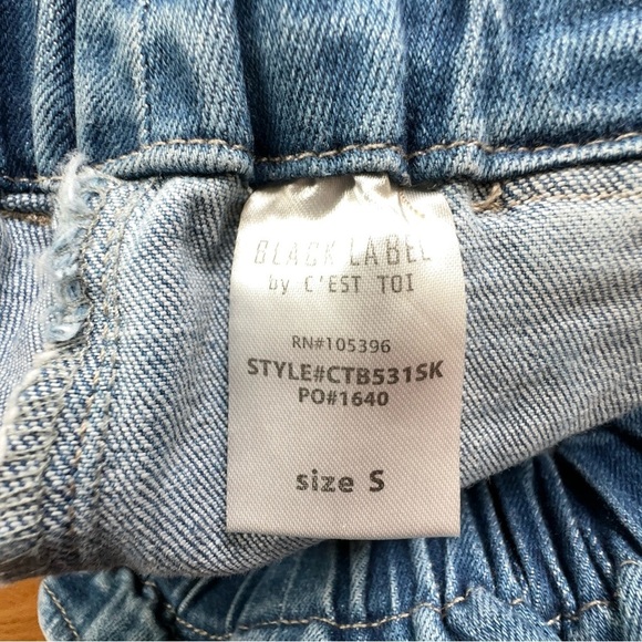 BLACK LABEL PAPERBAG STRETCH DENIM SKIRT BUTTON FLY TIE WAIST POCKETS | SMALL - Picture 8 of 10